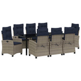 Set da Pranzo per Giardino con cuscino 9 pcs Grigio polyrattan