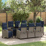 Set da Pranzo per Giardino con cuscino 9 pcs Grigio polyrattan