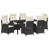 Set da Pranzo per Giardino con cuscino 7 pcs Nero polyrattan