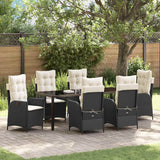 Set da Pranzo per Giardino con cuscino 7 pcs Nero polyrattan