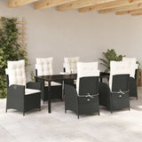 Set da Pranzo per Giardino con cuscino 7 pcs Nero polyrattan