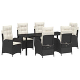 Set da Pranzo per Giardino con cuscino 7 pcs Nero polyrattan