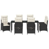 Set da Pranzo per Giardino con cuscino 7 pcs Nero polyrattan