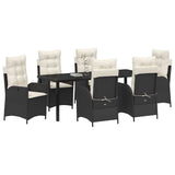 Set da Pranzo per Giardino con cuscino 7 pcs Nero polyrattan