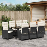 Set da Pranzo per Giardino con cuscino 9 pcs Nero polyrattan
