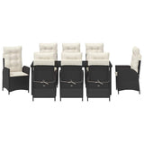 Set da Pranzo per Giardino con cuscino 9 pcs Nero polyrattan