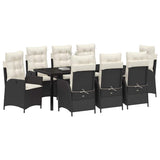 Set da Pranzo per Giardino con cuscino 9 pcs Nero polyrattan