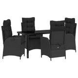 Set da Pranzo per Giardino con cuscino 5 pcs Nero polyrattan