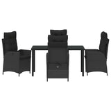 Set da Pranzo per Giardino con cuscino 5 pcs Nero polyrattan