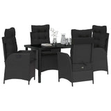Set da Pranzo per Giardino con cuscino 5 pcs Nero polyrattan