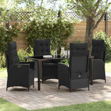Set da Pranzo per Giardino con cuscino 5 pcs Nero polyrattan
