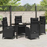 Set da Pranzo per Giardino con cuscino 5 pcs Nero polyrattan