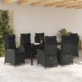 Set da Pranzo per Giardino con cuscino 7 pcs Nero polyrattan