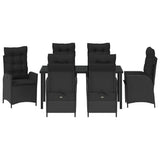 Set da Pranzo per Giardino con cuscino 7 pcs Nero polyrattan