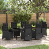 Set da Pranzo per Giardino con cuscino 7 pcs Nero polyrattan
