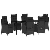 Set da Pranzo per Giardino con cuscino 7 pcs Nero polyrattan