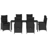 Set da Pranzo per Giardino con cuscino 7 pcs Nero polyrattan