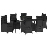 Set da Pranzo per Giardino con cuscino 7 pcs Nero polyrattan