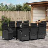 Set da Pranzo per Giardino con cuscino 9 pcs Nero polyrattan
