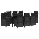 Set da Pranzo per Giardino con cuscino 9 pcs Nero polyrattan