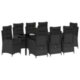 Set da Pranzo per Giardino con cuscino 9 pcs Nero polyrattan