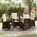 Set da Pranzo per Giardino con cuscino 5 pcs Marrone polyrattan