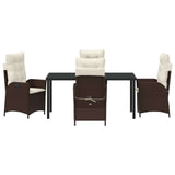 Set da Pranzo per Giardino con cuscino 5 pcs Marrone polyrattan
