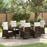 Set da Pranzo per Giardino con cuscino 7 pcs Marrone polyrattan