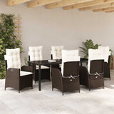 Set da Pranzo per Giardino con cuscino 7 pcs Marrone polyrattan