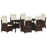 Set da Pranzo per Giardino con cuscino 7 pcs Marrone polyrattan