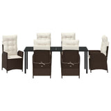 Set da Pranzo per Giardino con cuscino 7 pcs Marrone polyrattan
