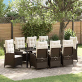 Set da Pranzo per Giardino con cuscino 9 pcs Marrone polyrattan