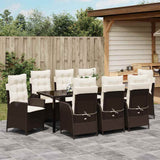 Set da Pranzo per Giardino con cuscino 9 pcs Marrone polyrattan