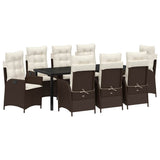 Set da Pranzo per Giardino con cuscino 9 pcs Marrone polyrattan