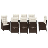 Set da Pranzo per Giardino con cuscino 9 pcs Marrone polyrattan