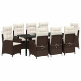 Set da Pranzo per Giardino con cuscino 9 pcs Marrone polyrattan