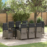 Set da Pranzo per Giardino con cuscino 9 pcs Grigio polyrattan