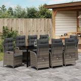 Set da Pranzo per Giardino con cuscino 9 pcs Grigio polyrattan
