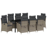 Set da Pranzo per Giardino con cuscino 9 pcs Grigio polyrattan