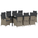 Set da Pranzo per Giardino con cuscino 9 pcs Grigio polyrattan