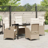 Set da Pranzo per Giardino con cuscino 5 pcs Beige polyrattan