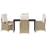 Set da Pranzo per Giardino con cuscino 5 pcs Beige polyrattan
