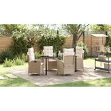 Set da Pranzo per Giardino con cuscino 5 pcs Beige polyrattan