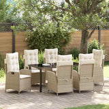 Set da Pranzo per Giardino con cuscino 7 pcs Beige polyrattan