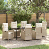 Set da Pranzo per Giardino con cuscino 7 pcs Beige polyrattan