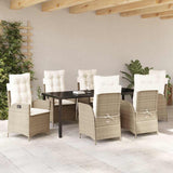 Set da Pranzo per Giardino con cuscino 7 pcs Beige polyrattan