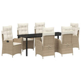 Set da Pranzo per Giardino con cuscino 7 pcs Beige polyrattan