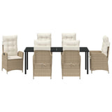 Set da Pranzo per Giardino con cuscino 7 pcs Beige polyrattan
