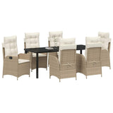 Set da Pranzo per Giardino con cuscino 7 pcs Beige polyrattan