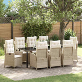 Set da Pranzo per Giardino con cuscino 9 pcs Beige polyrattan